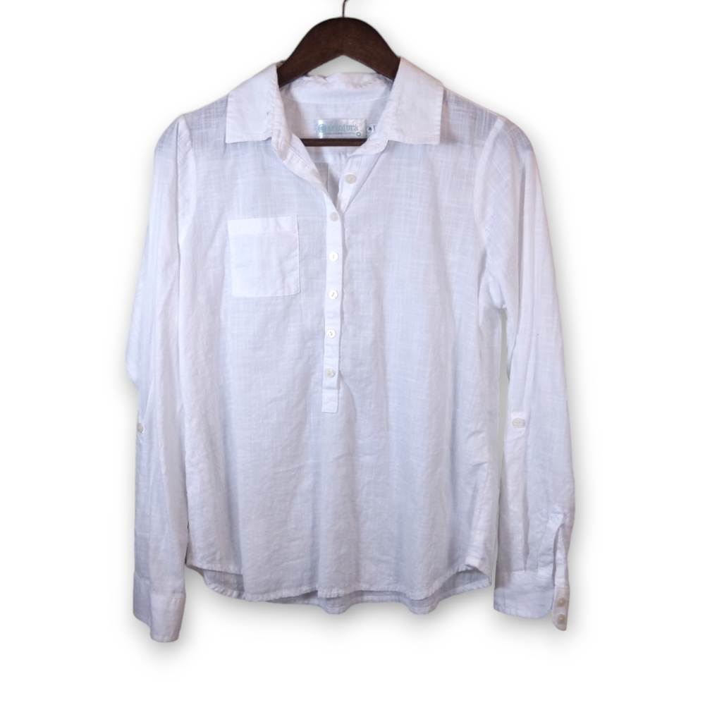 Aventura Organic Cotton Sheer Button Up Top - Women's Size Medium